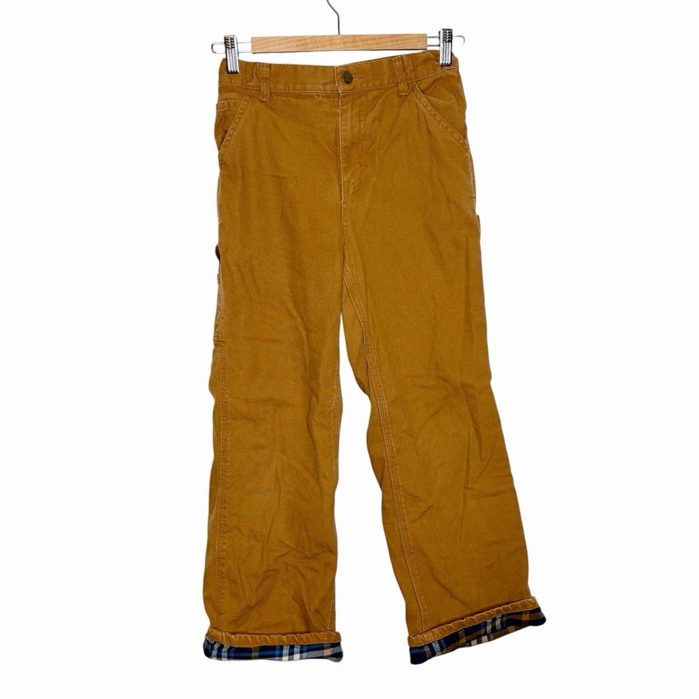 Carhartt Flannel Lined Canvas Utility Pants Boys Youth Size 12 Brown Workwear